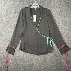 BCBGeneration Surplice Wrap Long sleeve Top Black Size Medium NWT